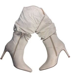 Coutgo Women's Knee High Boots Beige Slouchy Suede Stiletto Zip Heel Size 7 NWB